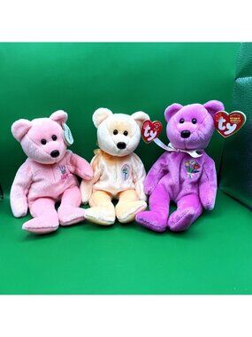 Ty Beanie Babies Mother's Day Lot 3 Bears Dearest Mum Mother 2004 Beanbag Plush
